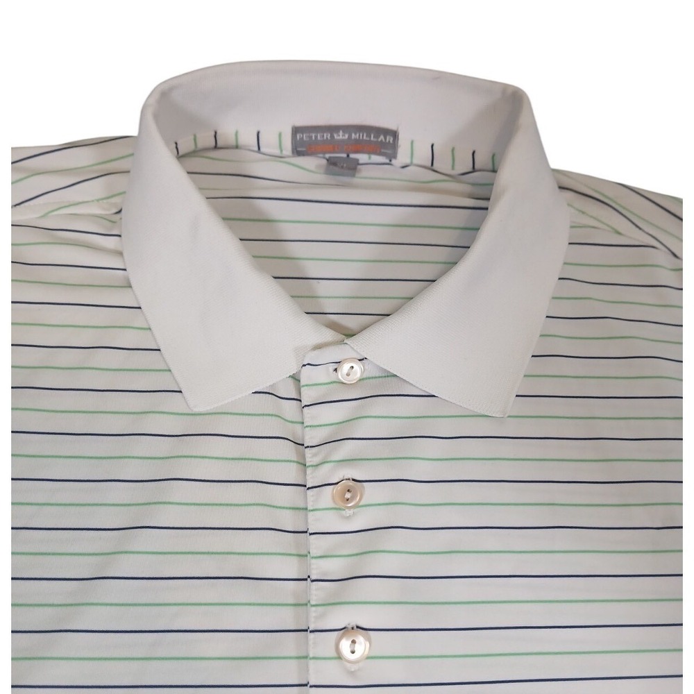 Peter Millar Summer‎ Comfort Golf Polo Blue Striped Casual Hualalai Sz XL